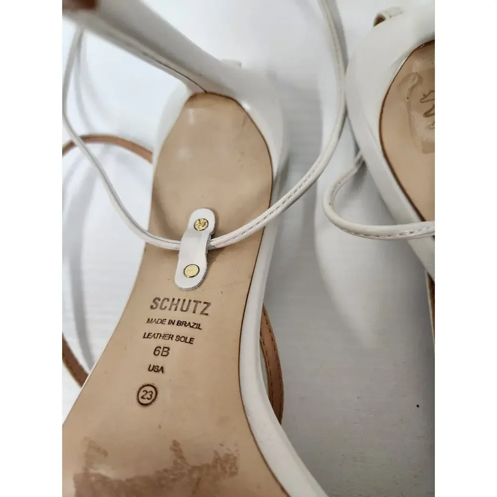 Schutz Women's Vikki Leather Ankle Tie Strappy High Heels, Size 6B, In Off White - Picture 10 of 14